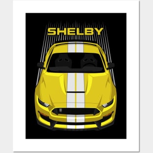 Ford Mustang Shelby GT350 2015 - 2020 - Yellow - White Stripes Posters and Art